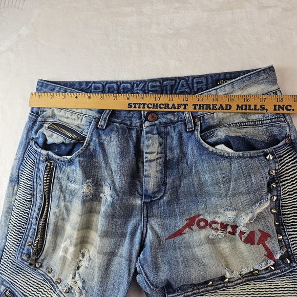Rockstar Jeans Men's 34 Blue Distressed Denim Graphic Painted Art Graffiti - Picture 6 of 14